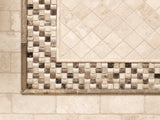Ivory honed pencil liner travertine molding from Sapphirus Stone Toronto. Ideal for tile trim, backsplash borders, and bathroom wall accents.