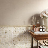 Ivory honed pencil liner travertine molding from Sapphirus Stone Toronto. Ideal for tile trim, backsplash borders, and bathroom wall accents.