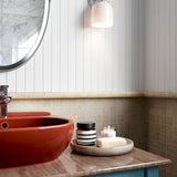 Ivory honed pencil liner travertine molding from Sapphirus Stone Toronto. Ideal for tile trim, backsplash borders, and bathroom wall accents.