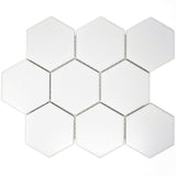 4'' WHITE MATT HEXAGONAL PORCELAIN MOSAIC - SAPPHIRUSSTONE