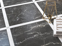 24''x24'' - 24''x48'' St. Laurent Black Matte Rectified Marble Look Porcelain Floor and Wall Tile