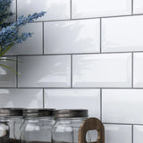 3-inch x 6-inch White Glossy Beveled Subway Tile