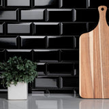 3-inch x 6-inch Black Glossy Beveled Subway Tile