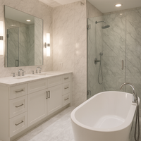 Arabescato natural marble slab polished finish, 72-inch by 110-inch (55 sq. ft.), white marble with bold gray veining—ideal for countertops, walls, and flooring.