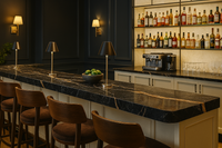 Golden Root natural marble slab with polished finish, 75-inch by 110-inch (57.29 sq. ft.), featuring warm gold and beige veining on a creamy background—perfect for luxury countertops and interior surfaces.