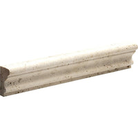 Ivory Honed Andorra Travertine molding with sculpted curve from Sapphirus Stone Toronto. Ideal for backsplash caps, trim edges, and wall accents.