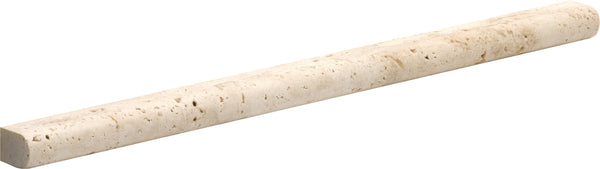 Ivory honed pencil liner travertine molding from Sapphirus Stone Toronto. Ideal for tile trim, backsplash borders, and bathroom wall accents.