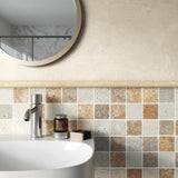 Ivory honed pencil liner travertine molding from Sapphirus Stone Toronto. Ideal for tile trim, backsplash borders, and bathroom wall accents.