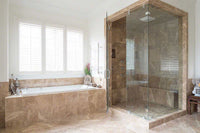 Light Emperador Marble tile with warm beige tone and soft white veining from Sapphirus Stone Toronto. Ideal for classic bathrooms and floors.