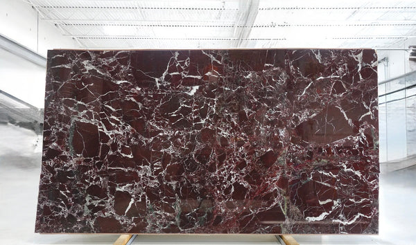 Sapphirus Stone Rosso Levanto Marble Slab 72x116 Inch – Polished or Honed Finish with Deep Red Color and White Veining for Luxury Interiors