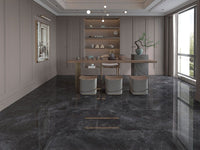 12''x24'' - 24''x24'' - 24''x48'' Pulpis Nero Matte Rectified Marble Look Porcelain Floor and Wall Tile