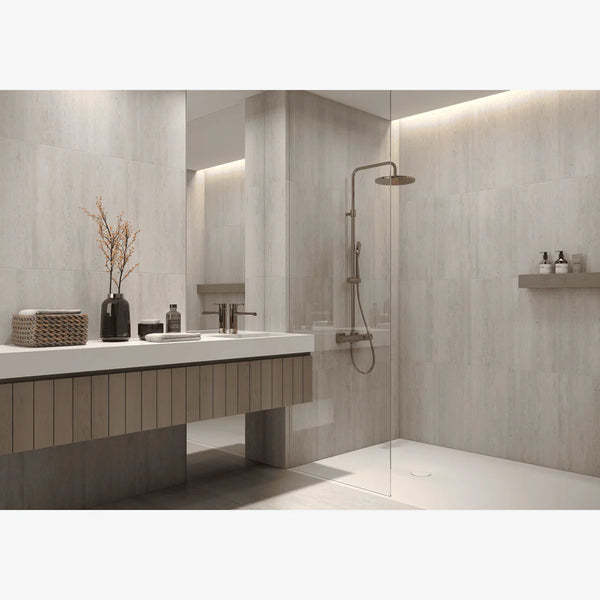 Travertine Marble tile with natural beige and taupe tones from Sapphirus Stone Toronto. Ideal for rustic floors, walls, and Mediterranean interiors.