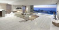 Elegant living room floor with Bianco Dolomite marble tiles Toronto