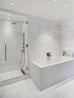 Sapphirus Stone Bianco Dolomite marble used in modern bathroom design