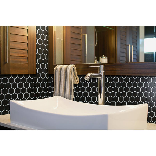 1'' BLACK MATT HEXAGONAL PORCELAIN MOSAIC - SAPPHIRUSSTONE