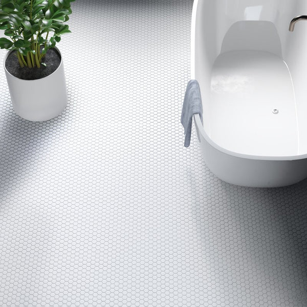 1'' WHITE MATT HEXAGONAL PORCELAIN MOSAIC - SAPPHIRUSSTONE