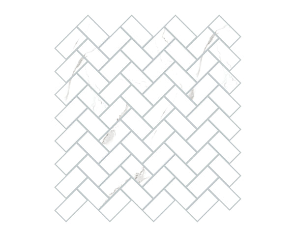 1-inch x 2-inch Bianco River Glossy Herringbone Porcelain Mosaics