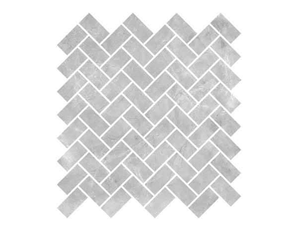 1-inch x 2-inch Pulpis Grey Glossy Herringbone Porcelain Mosaics