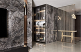 Polished Black Silk Marble tile with white veining from Sapphirus Stone in Toronto. Perfect for elegant walls, floors, and luxury design accents.