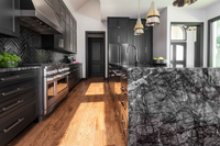 Polished Black Silk Marble tile with white veining from Sapphirus Stone in Toronto. Perfect for elegant walls, floors, and luxury design accents.