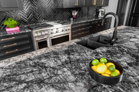 Polished Black Silk Marble tile with white veining from Sapphirus Stone in Toronto. Perfect for elegant walls, floors, and luxury design accents.