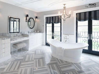 Equator Marble tile with bold grey linear veining from Sapphirus Stone in Toronto. Ideal for modern floors, walls, and feature installations.