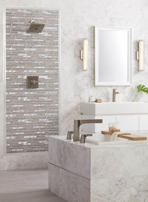 Pearl Marble tile with soft ivory tone and light veining from Sapphirus Stone Toronto. Ideal for bathrooms, kitchens, and elegant interior walls.
