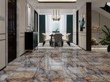 Blue Jeans marble-look floor and wall tile, 24-inch x 48-inch, polished and rectified finish