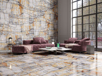 Blue Jeans marble-look floor and wall tile, 24-inch x 48-inch, polished and rectified finish