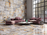 Blue Jeans marble-look floor and wall tile, 24-inch x 48-inch, polished and rectified finish