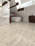 Sapphirus Stone Canyon Oro beige marble-look porcelain tile, polished finish in 12x24, 24x24, 24x48