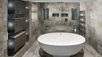 Travertine Grigio marble tile with layered grey veining from Sapphirus Stone in Toronto. Ideal for elegant floors, bathrooms, and contemporary walls.